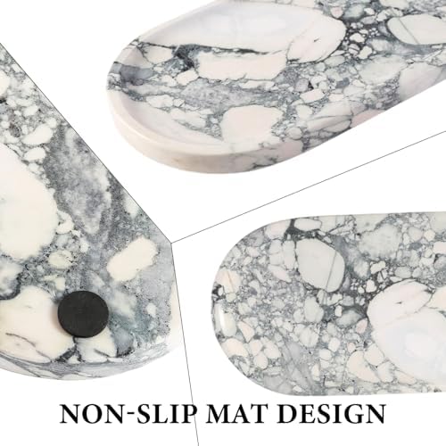 Koville Natural Marble Tray for Bathroom Countertop, Marble Vanity Trays for Perfume, Cosmetics, Jewelry, Decorative Tra