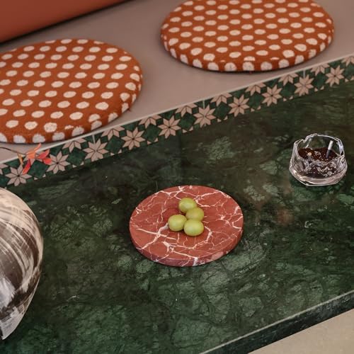 8" Marble Round Vanity Tray for Bathroom Small Ring Dish Jewelry Plate