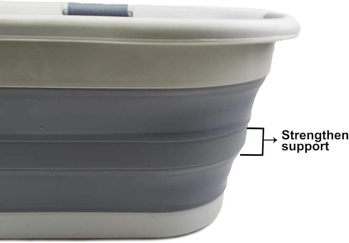 SAMMART 40L (10.5 gallon) Collapsible Plastic Laundry Basket - Foldable Pop Up Storage Container/Organizer - Portable Washing Tub - Space Saving Hamper/Basket (1, Grey/Dark Grey)