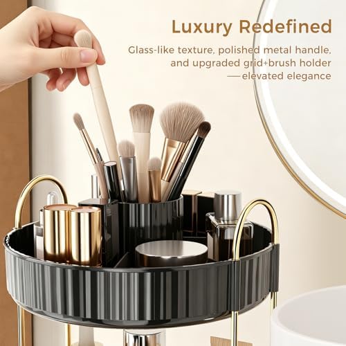 360° Rotating Makeup Organizer, Upgraded 3 Tier Skincare Perfume Organizers for Women, Bathroom Organizer Countertop, Cl