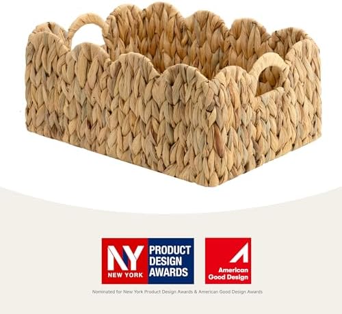 StorageWorks Wicker Baskets for Nursery, Water Hyacinth Scalloped Baskets