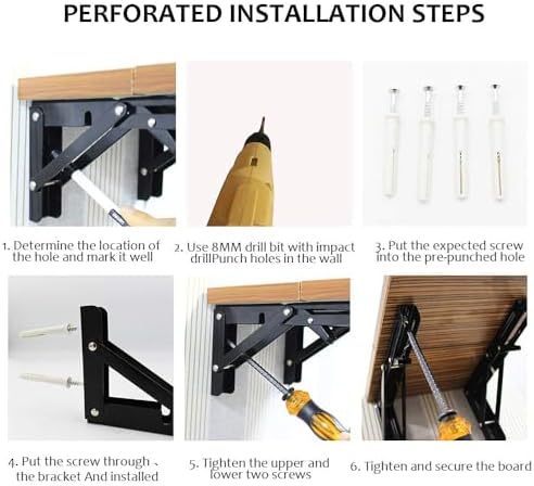 Storystore Folding Shelf Brackets, 8 Inch 2 Pcs Black Stainless Steel