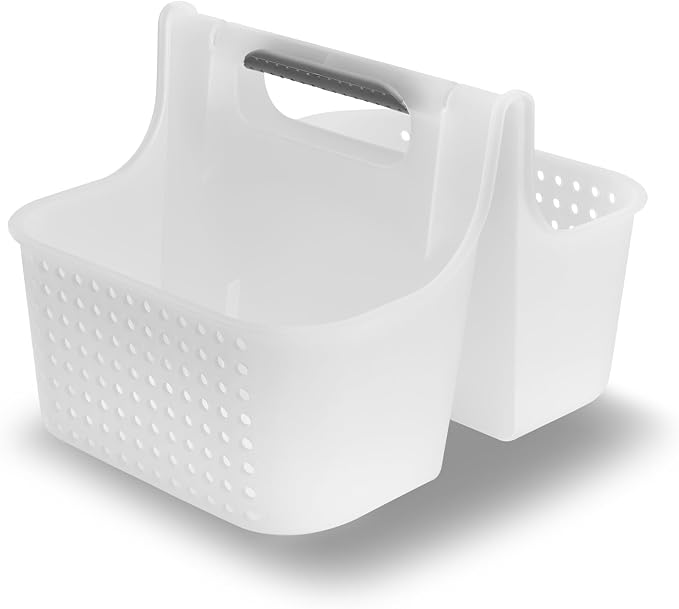 madesmart Large Portable Shower Caddy, Hold Soap, Shampoo, Hair Supplies and Beauty Products, Cleaning Supplies Organizer for Home, Dorm, Plastic Shower Tote, Soft Handle, Frost