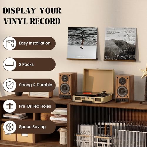 RICHFOCUS Vinyl Wall Mount, 1 Pack Solid Wood Record Shelf, Album Record Holder Display, 12 inch Floating Shelves for Wa