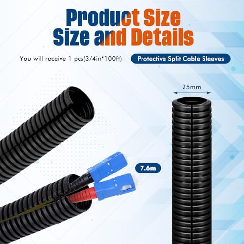 Sasylvia 3/4" X 100ft Split Wire Loom Tubing, Cord Protector
