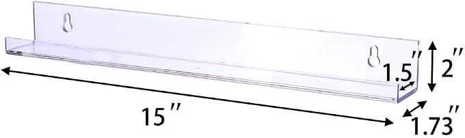 Sooyee 6 Pack Acrylic Shelves - 15 Inch Floating Bookshelf for Kids Room, Picture Ledge Shelves, Funko Pop Toy Storage - Clear