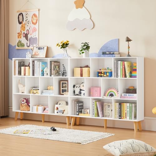 LEYAOYAO 10 Cube Bookshelf, Mid-Century Modern Book Shelf with Legs, White