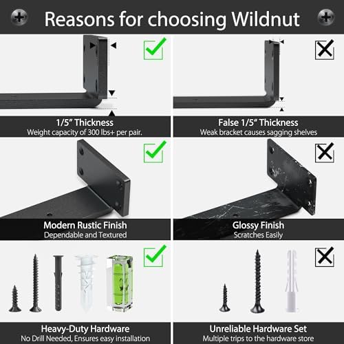 Floating Shelf Brackets 6 Inch 4 Pack, Hidden L Brackets for Shelves Black