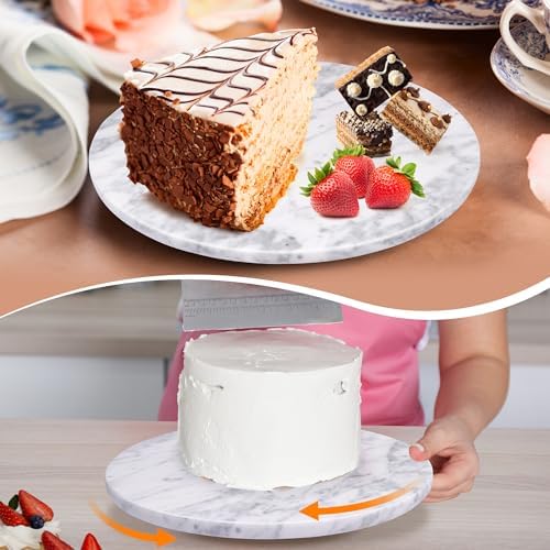 Marble Lazy Susan, 12" Cake Turntable for Decorating, Natural Marble Cake Stand Turntable Baking Supplies for Displaying
