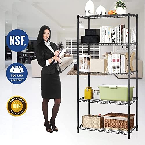 Storage Shelves, 5 Tier Metal Shelf Adjustable Height NSF Certification Shelving 36 "L x 14 "W x 72 "H Tool Shelf 1250Lb