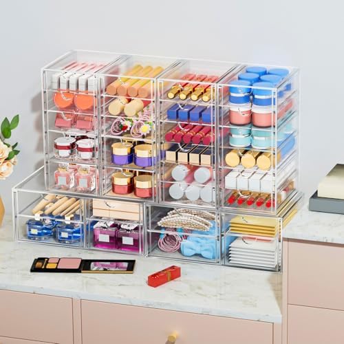 caktraie 4-Pack 22-Drawer Acrylic Storage & Makeup Organizer for Desk