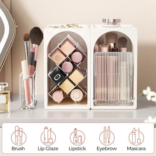 INVSSENE Stackable Makeup Organizer Countertop, Storage Perfume Skincare Cosmetic Lipstick Face Mask Makeup Brush Palett
