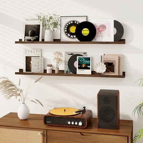 Dreamland Picture Ledge Shelf for Wall, Floating Shelves Set of 2, 48 Inch Long Floating Shelves with Lip for Living Room, Bedroom, Bathroom, Kitchen, Walnut