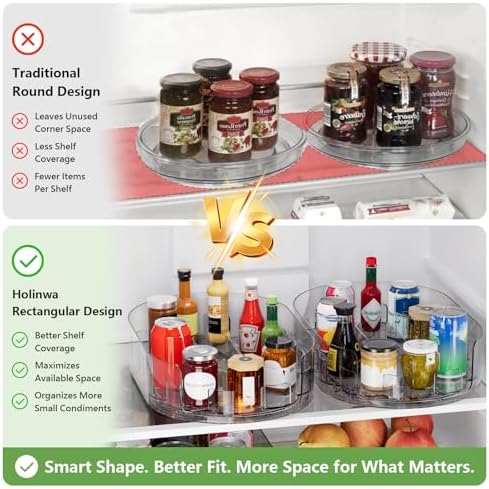 Lazy Susan Organizer for Refrigerator, 13" x 8.5" Clear Rectangular Fridge Organizer Turntable for Condiments, Spice Rac