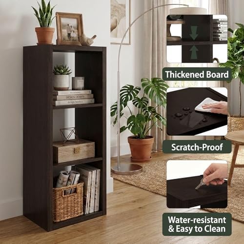 WannabeMyself【2026 Wooden Thick Frame】 3 Cube Storage Organizer with Anti-Tipping Kits, Reversible Open Back Book Shelf,