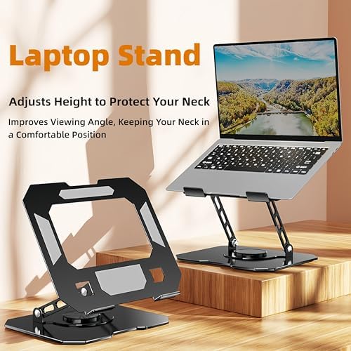 Laptop Stand for Desk - Ergonomic All Metal Computer Riser, 360° Rotating & Adjustable & Foldable, with Large Hollow Coo
