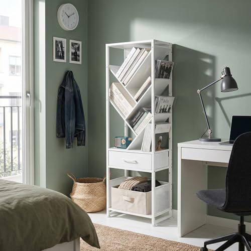 Bookshelf with Drawer,8 Tier Tree Bookcase Retro Floor Standing Bookshelves,Tall Wood Bookcases with Cabinet Storage Org