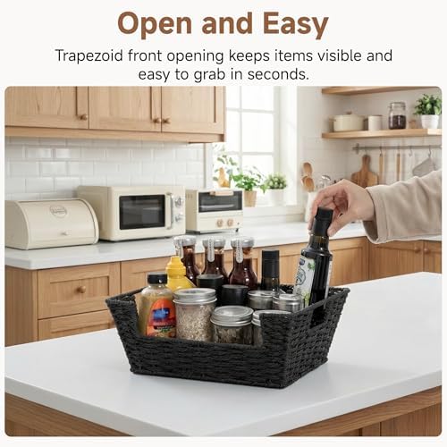 StorageWorks Pantry Baskets for Shelves, Snack Baskets, Black Paper Rope