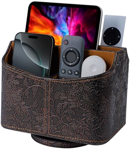 Remote Control Holder, Spinning Desk Organizer, Nightstand Bedside Caddy for TV Remotes/Tablets/Phones/Eyeglasses/Books/Pens - Antique