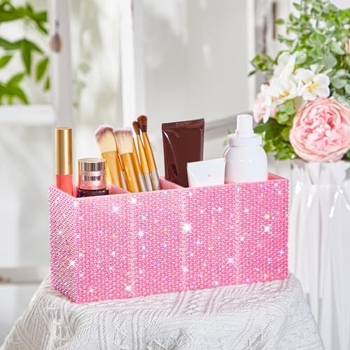 Rhinestone Desk Organizer, Pink Pen Makeup Brush Holder