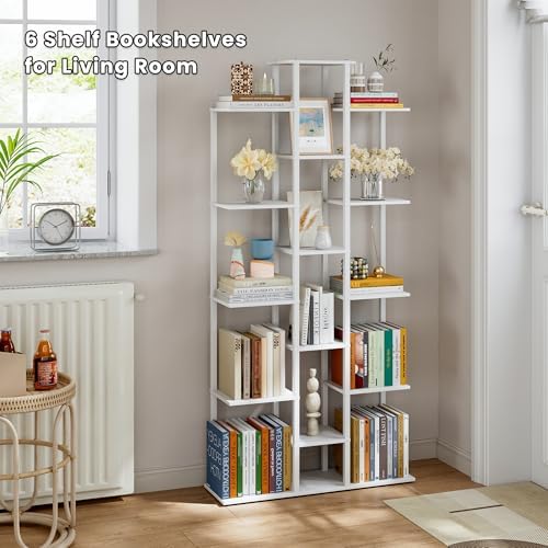 5 Tier Narrow Bookshelf, Tall Skinny Bookshelf, Slim Open Bookcase Corner