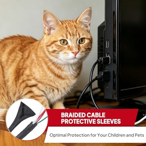 Black Split Braided Cable Management Sleeves 1inch -15Feet