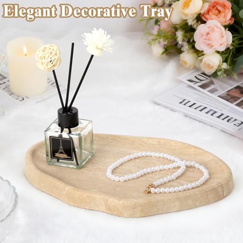 Natural Travertine Vanity Tray - Decorative Stone Marble Tray for Bathroom Countertop, Elegant Organizer for Home Decor,