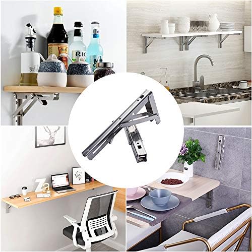 Storystore Folding Shelf Brackets - 12Inch Heavy Duty Stainless Steel Collapsible Shelf Bracket for Bench Table, Space S