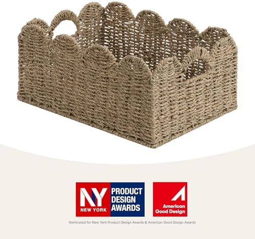 StorageWorks Wicker Baskets, Scalloped Baskets for Organizing, Seagrass