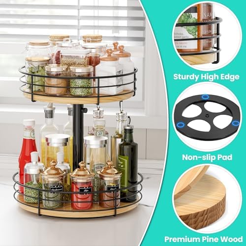 2 Tier Lazy Susan Spice Rack Organizer, Rotating Turntable, Black