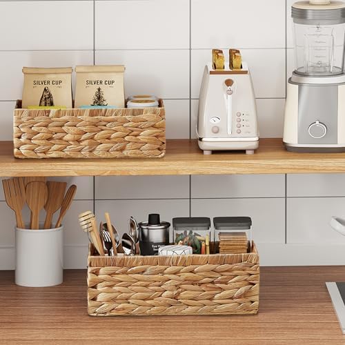 Vagusicc Wicker Storage Basket, Set of 2 Hand-Woven Water Hyacinth Wicker Baskets for Organizing Decor Storage Bins for 