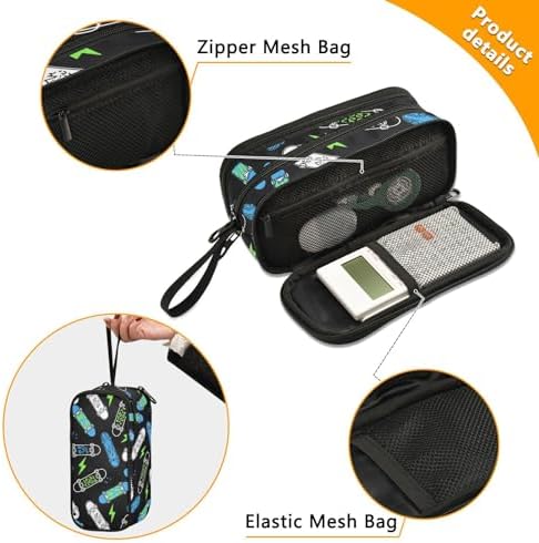 Skateboard Lightning Pencil Case Box Boys Girls Large Pencil Pouch Zipper Compartments Big Capacity Stationery Pen Bag Organizer for Kids Teens Adults School Office
