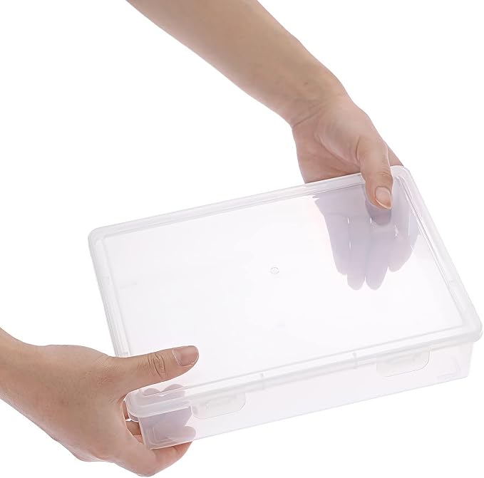 BTSKY Clear Plastic Storage Box with Flap Lid, Multipurpose Craft Organizers and Storage Box Art Supply Storage Organizer Plastic Sewing Box for Beads Pencils Notebooks, 4 Pack Small