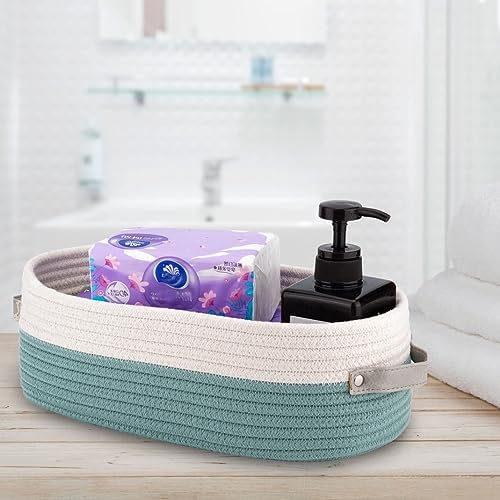 Cotton Rope Woven Toilet Paper Baskets for Organizing Decorative for Boho Decor Small Storage Gift 13"x5.9"x4" Mint Gree