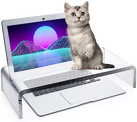 Acrylic Monitor Stand Riser Anti-Cat Laptop Cover Protector, Crystal Clear Laptop Stand, 16 inch Computer Monitor Riser 