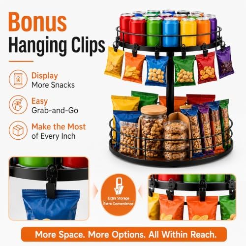 2 Tier Snack Organizer Lazy Susan with Chip Clips
