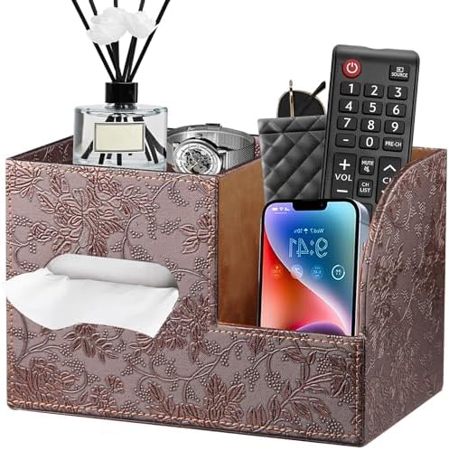 PU Leather Square Tissue Box Cover with Storage Tray,Cube Tissue Box Holder