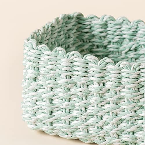 LA JOLIE MUSE Paper Rope Storage Baskets for Organizing, Recycled Wicker Storage Basket Container Bins for Shelves Cupbo
