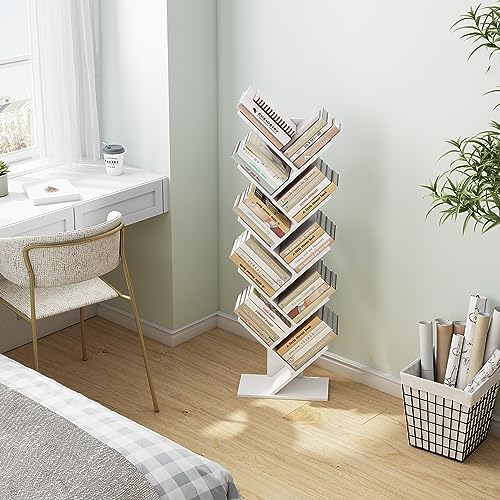 Hoctieon 10 Tier Tree Bookshelf, 10 Shelf Bookcase, Free Standing Tree Bookcase, Display Floor Standing Shelf for Books,