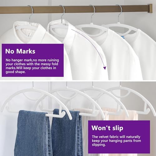 MIZGI Premium Velvet Hangers 50-Pack,No Shoulder Bump Hangers W/Tie Bar Ultra Thin Space Saving Non Slip Hanger Heavy Duty Felt Rounded Clothes Hanger for Sweaters,Coat,Jackets,Pants,Shirts