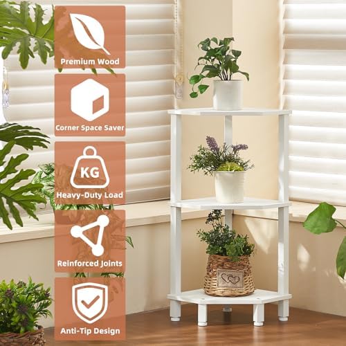 YUFAM 3-Tier Corner Shelf, White