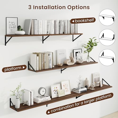 Axeman Deep Floating Shelves, 55'' x 10'' Walnut Wall Shelves Set of 2
