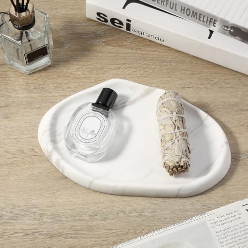 Koville Luxurious Natural White Marble Vanity Tray, Cloud Shape Serving Stone Key Tray for Home Decor, 10" x 7" Marble S