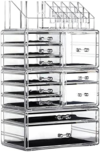Cq acrylic Makeup Organizer Skin Care Large Clear Cosmetic Display Cases Stackable Storage Box With 11 Drawers For Vanit