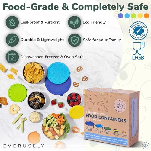Stainless Steel Food Containers, Metal Lunch Boxes, Set of 5, Summer