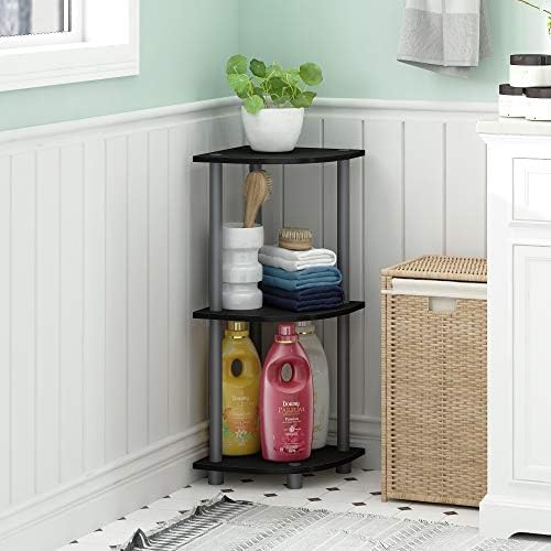 Furinno TURN-N-TUBE Corner Shelf, 3-Tier Corner Bookshelf, Display Storage Shelves with Open Shelves, for Organization a