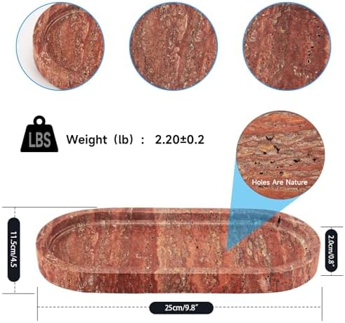 Italy Natural Travertine Stone Tray for Jewelry, Candles, Perfume, Trinket, Marble Oval Vanity Trays for Bathroom, Dress