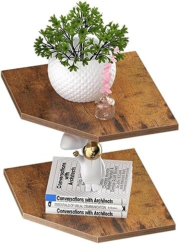 JJL Corner Wall Shelf, 10.4 Inch Wooden Corner Shelves, Set of 2 Floating Shelf for Wall Storage, Wall Mount Corner Shel