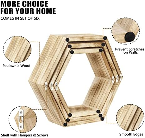 NOVIMANGO Hexagonal Floating Shelves Set of 6, Honeycomb Shelves