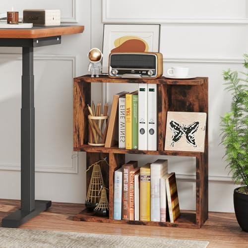Tangkula 3 Tier Geometric Bookshelf, S Shaped Open Bookcase with Storage, Home Office Decor, Freestanding Wood Display S